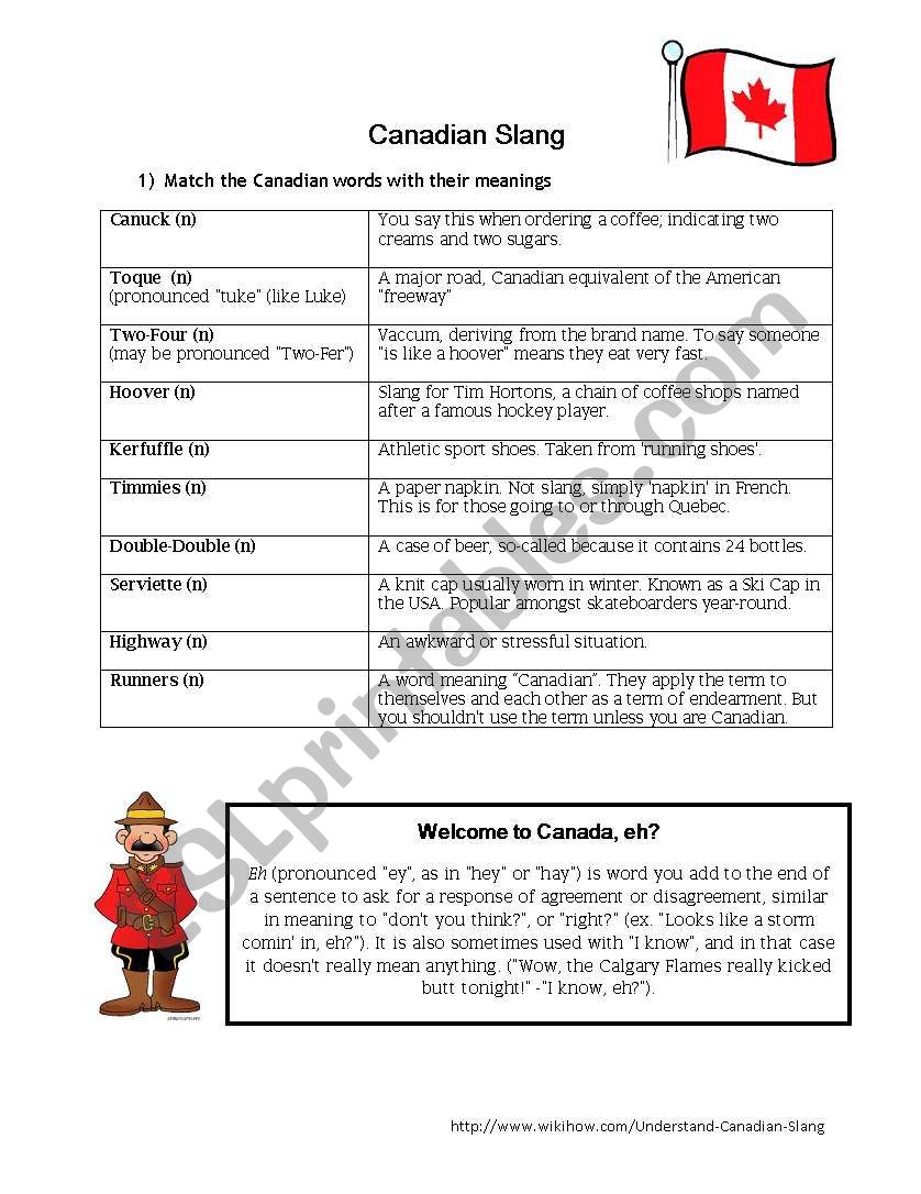Canadian Slang worksheet