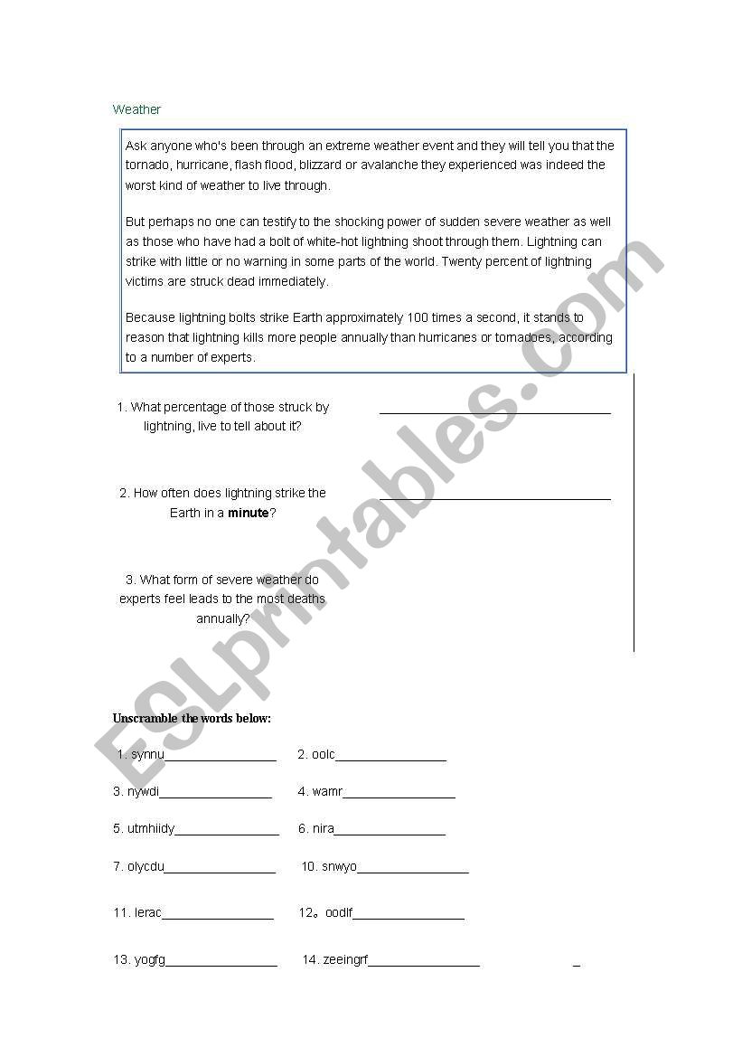 weather worksheet