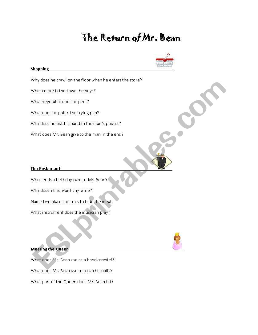 The Return of Mr. Bean worksheet