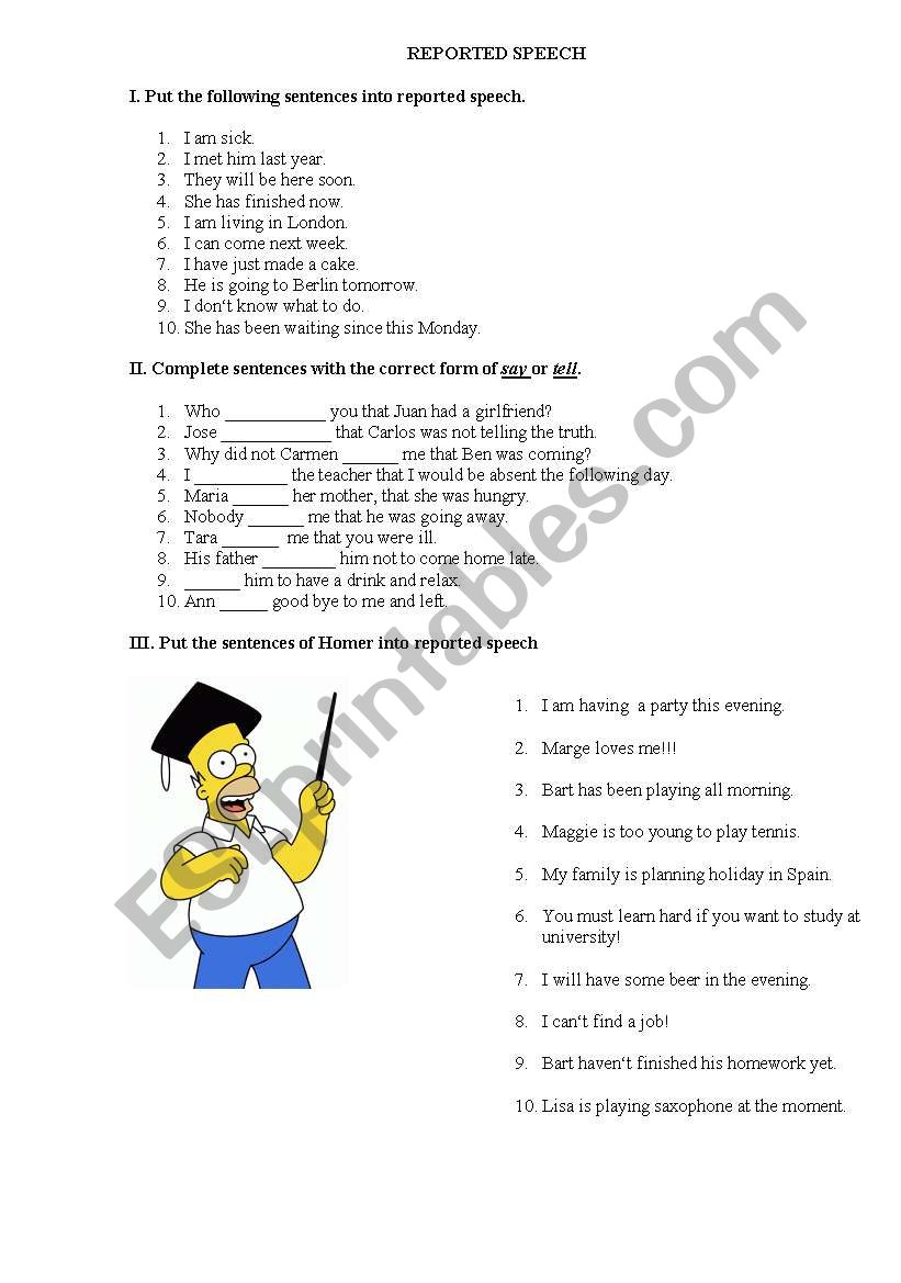 Reported speech worksheet