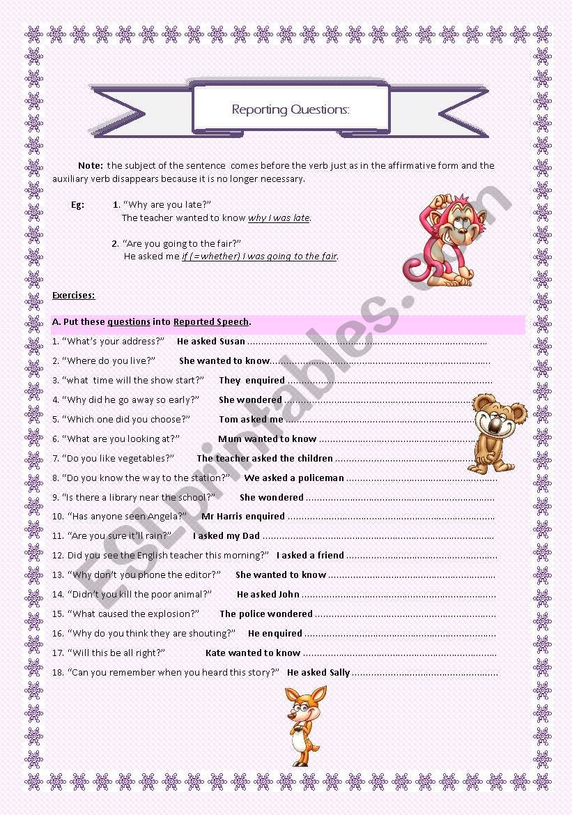 Reported Speech worksheet