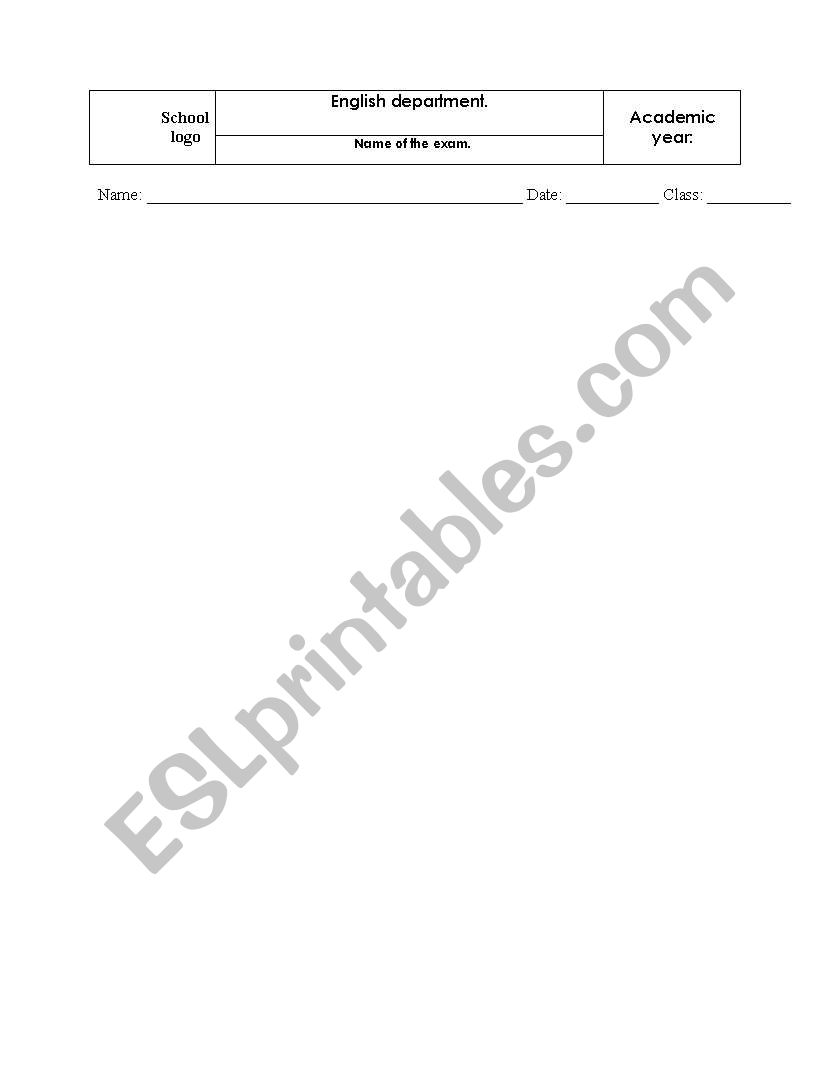 Template for exams. worksheet