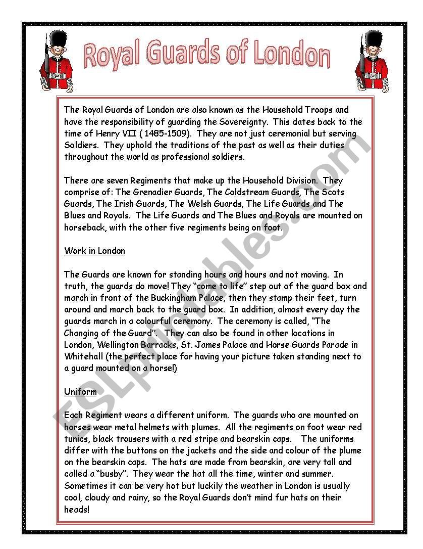 Royal Guards of London worksheet