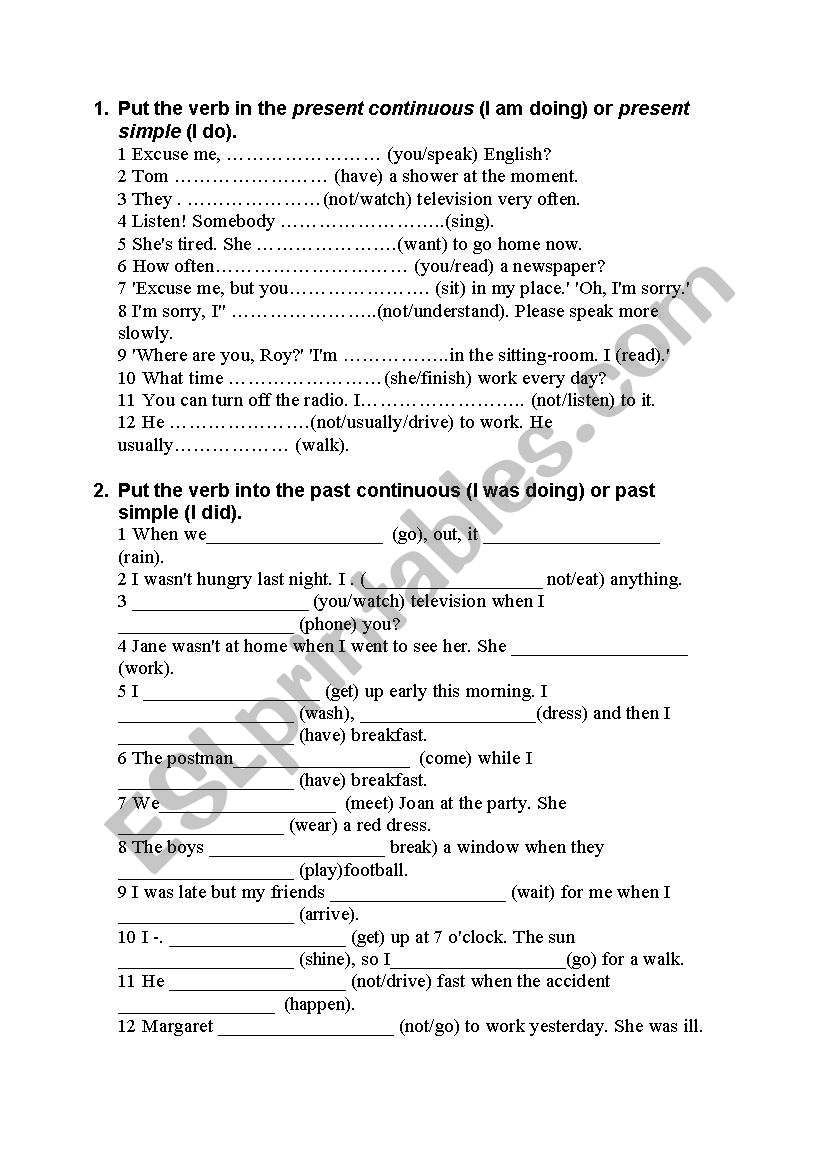 Verbal tense review worksheet