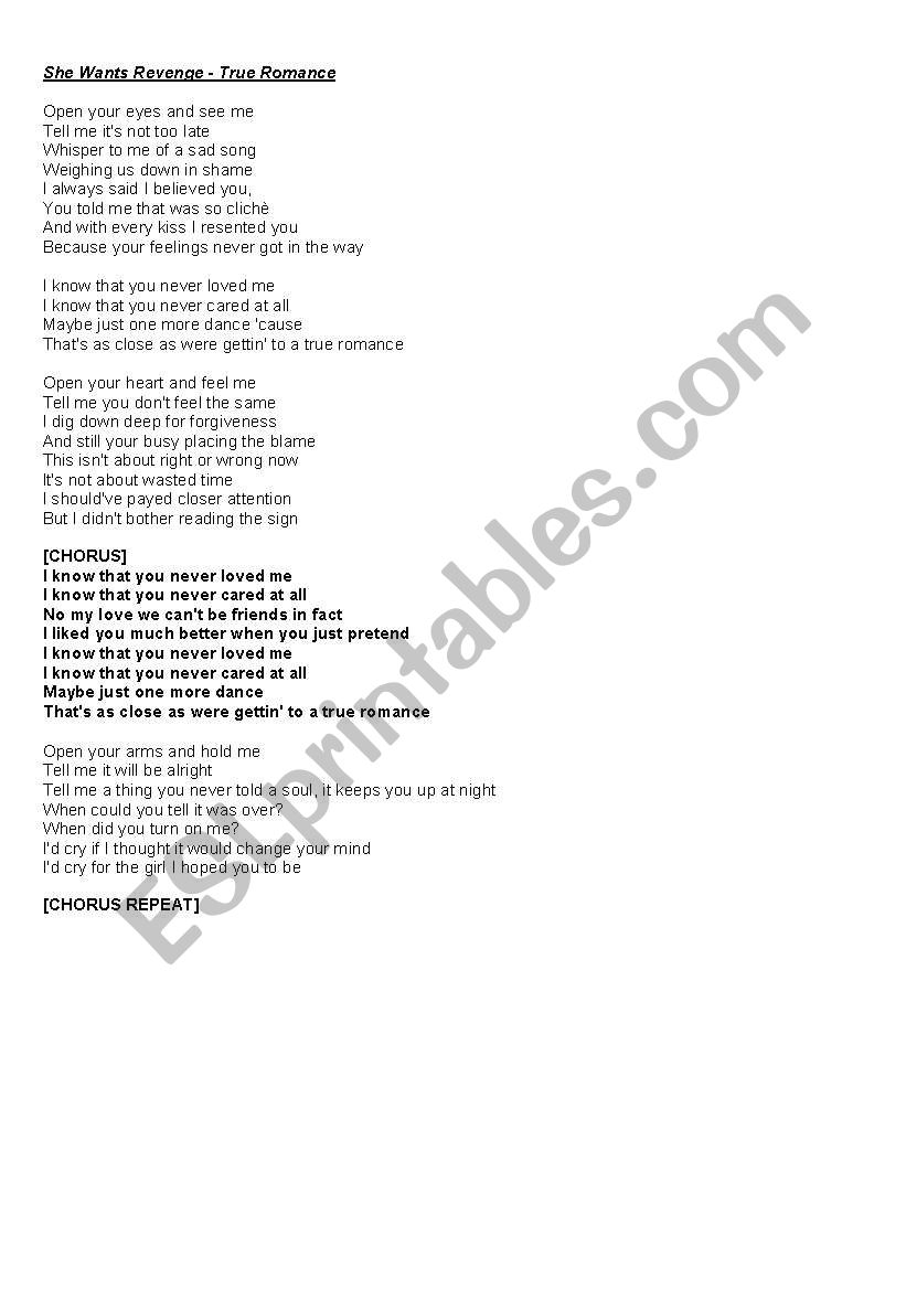 True Romance Song Activity Esl Worksheet By Kamui True Romance Song Activity Esl Worksheet By Kamui