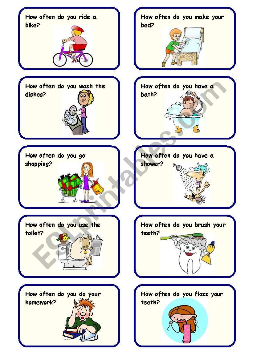 HOW OFTEN DO YOU...? - 20 SPEAKING CARDS ON FREQUENCY ADVERBS 