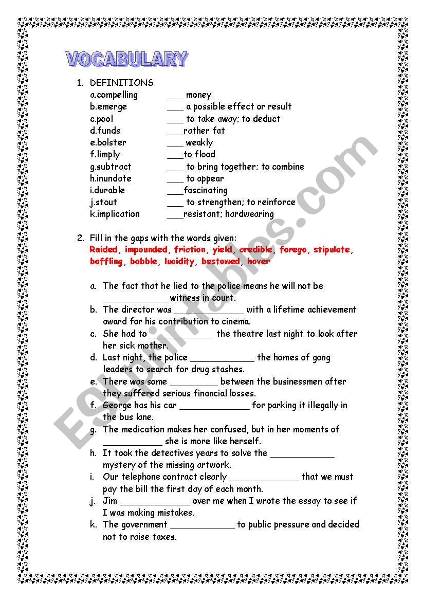 TIME FOR VOCABULARY  II   !!! worksheet