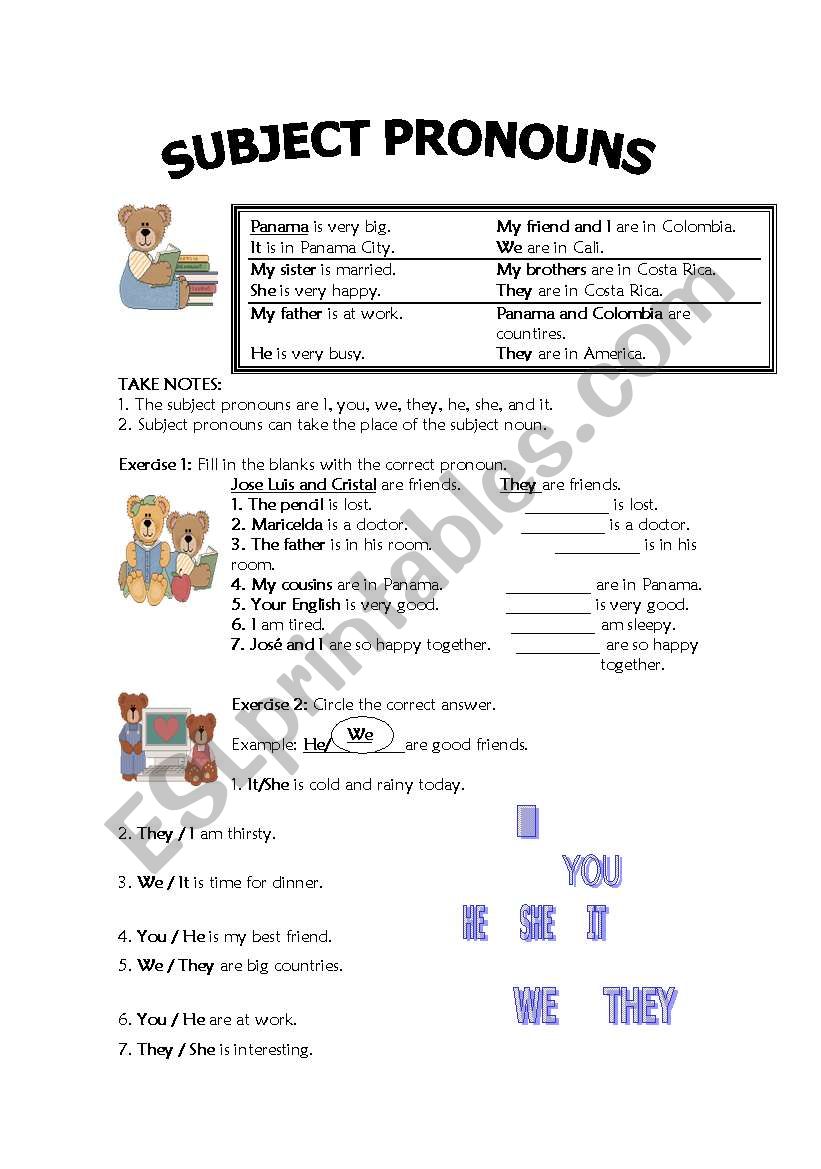 Subject Pronouns worksheet