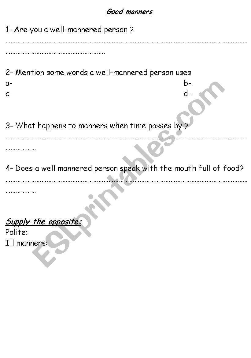 Good Manners worksheet