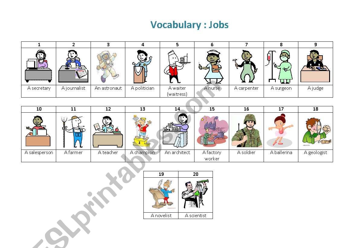 jobs pictionary worksheet