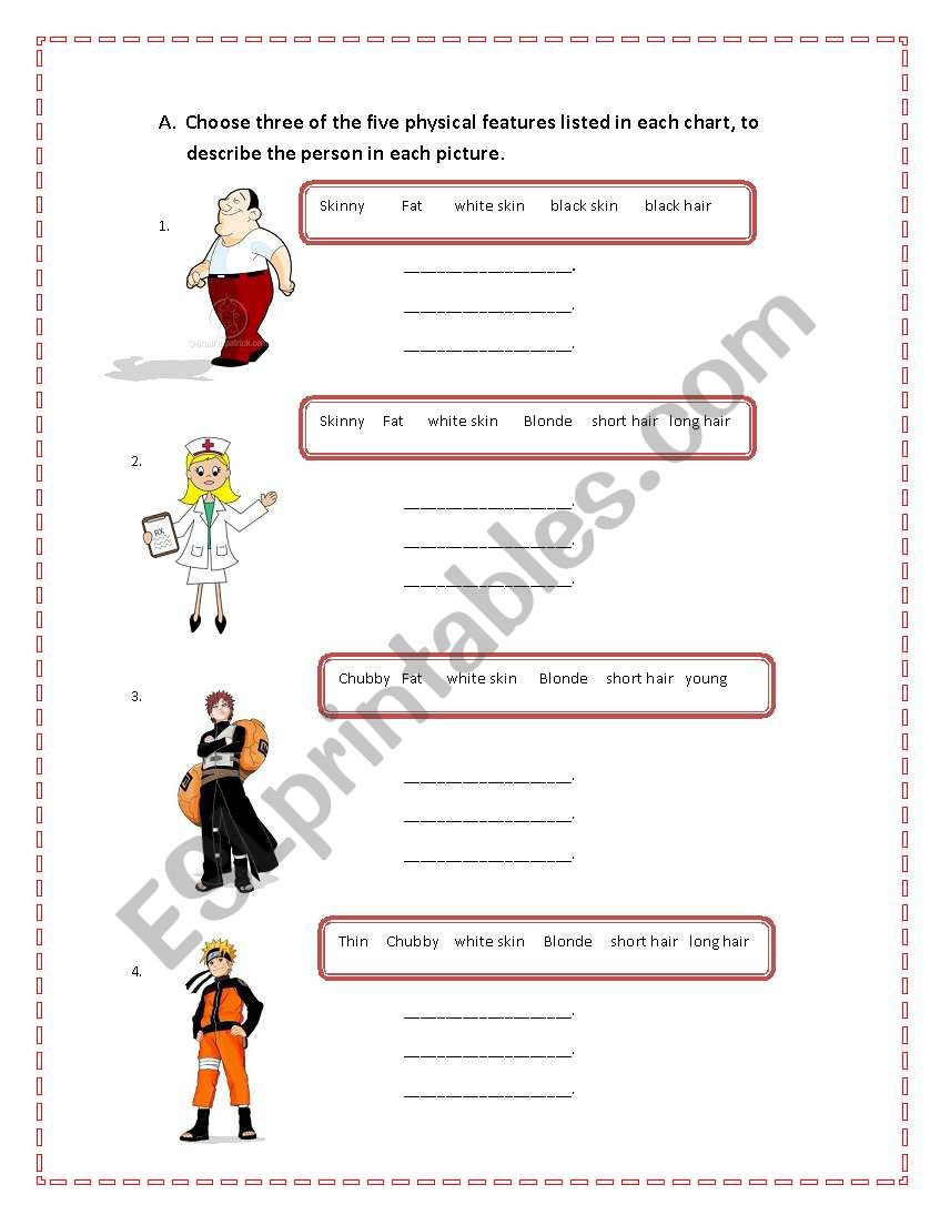 Physical Descrition Short Answer activity - Choose