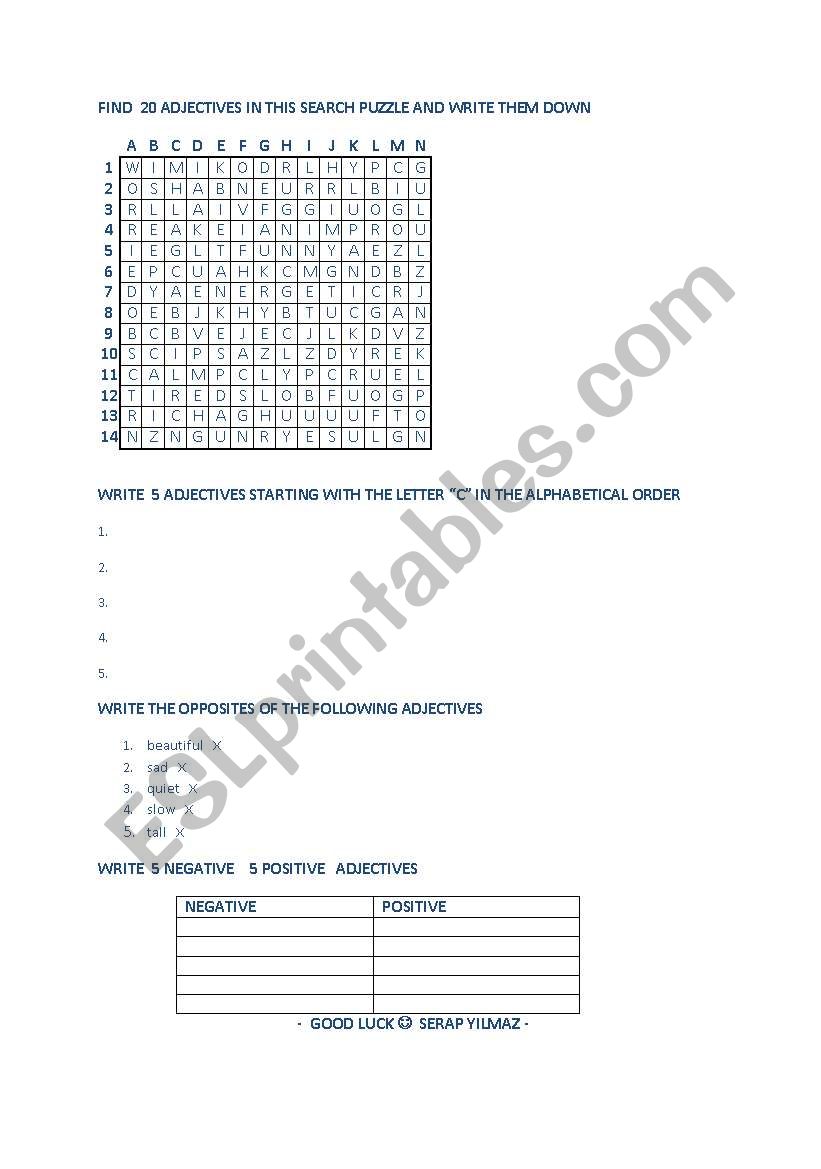 ADJECTIVES PUZZLE  worksheet