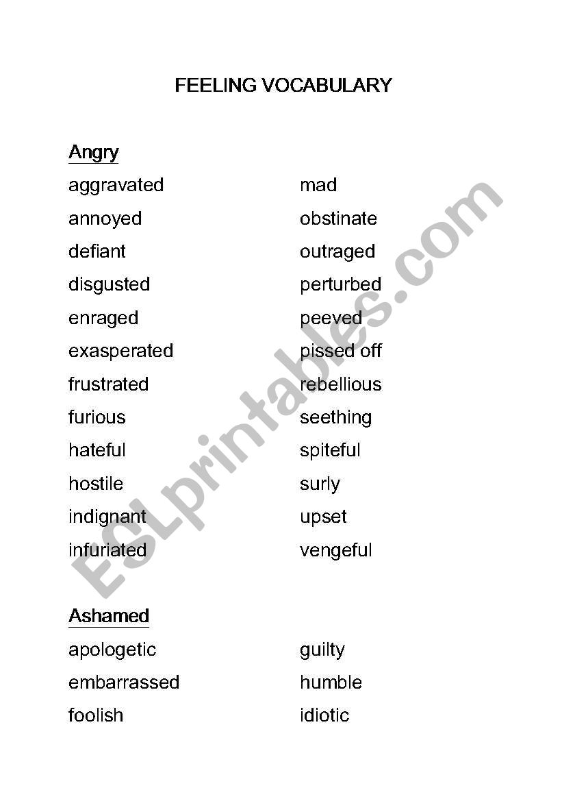 Feeling Verb worksheet