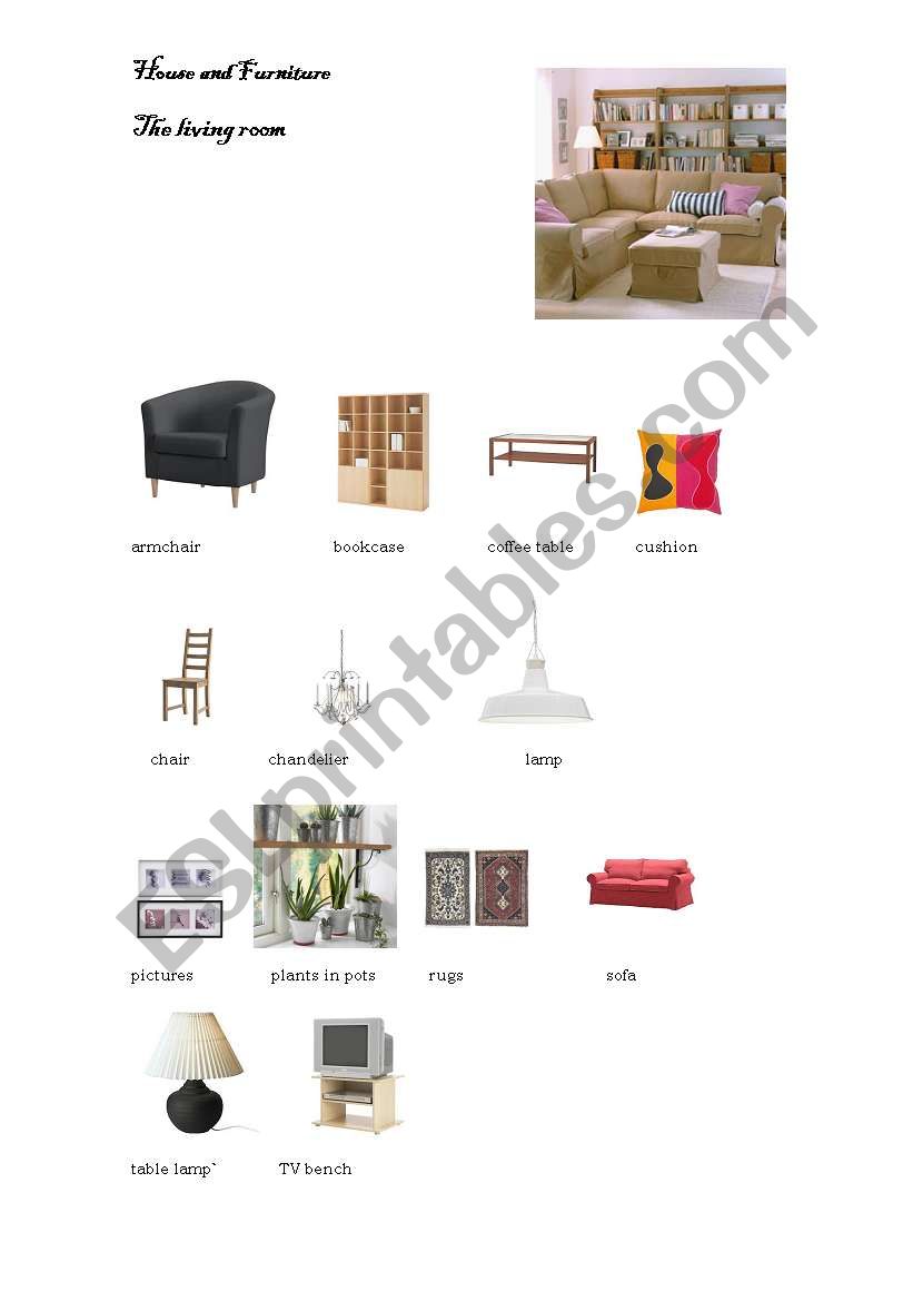 Furniture: The Living Room worksheet