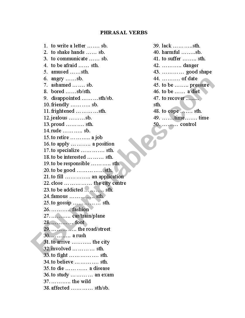 Phrasal verbs worksheet