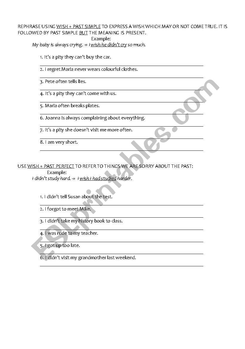 wishes worksheet