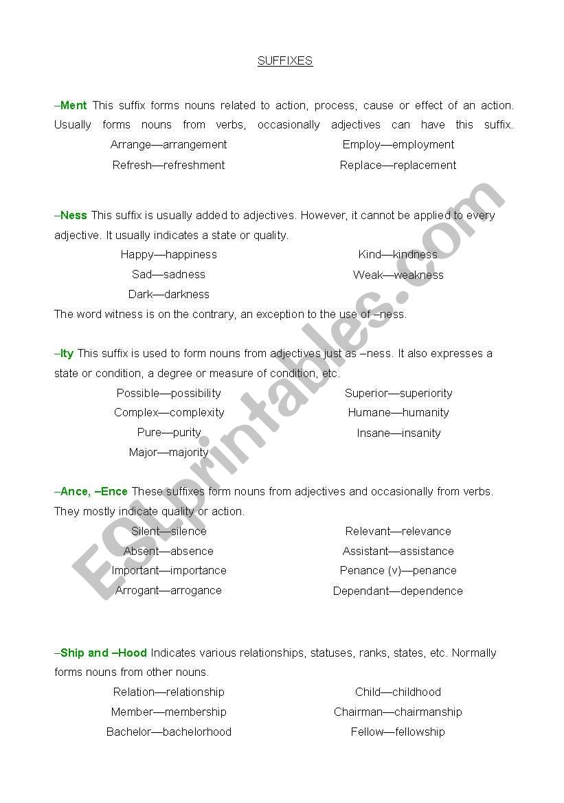 Suffixes worksheet