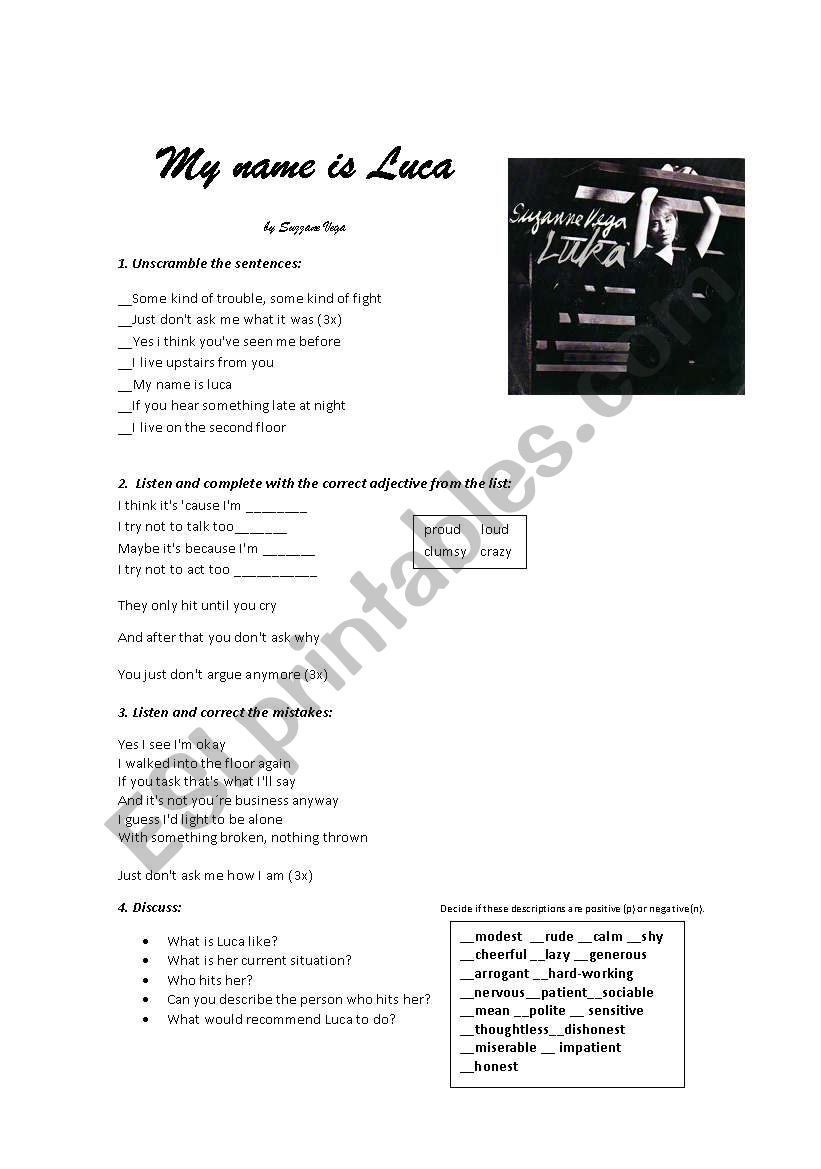 My name is Luca worksheet