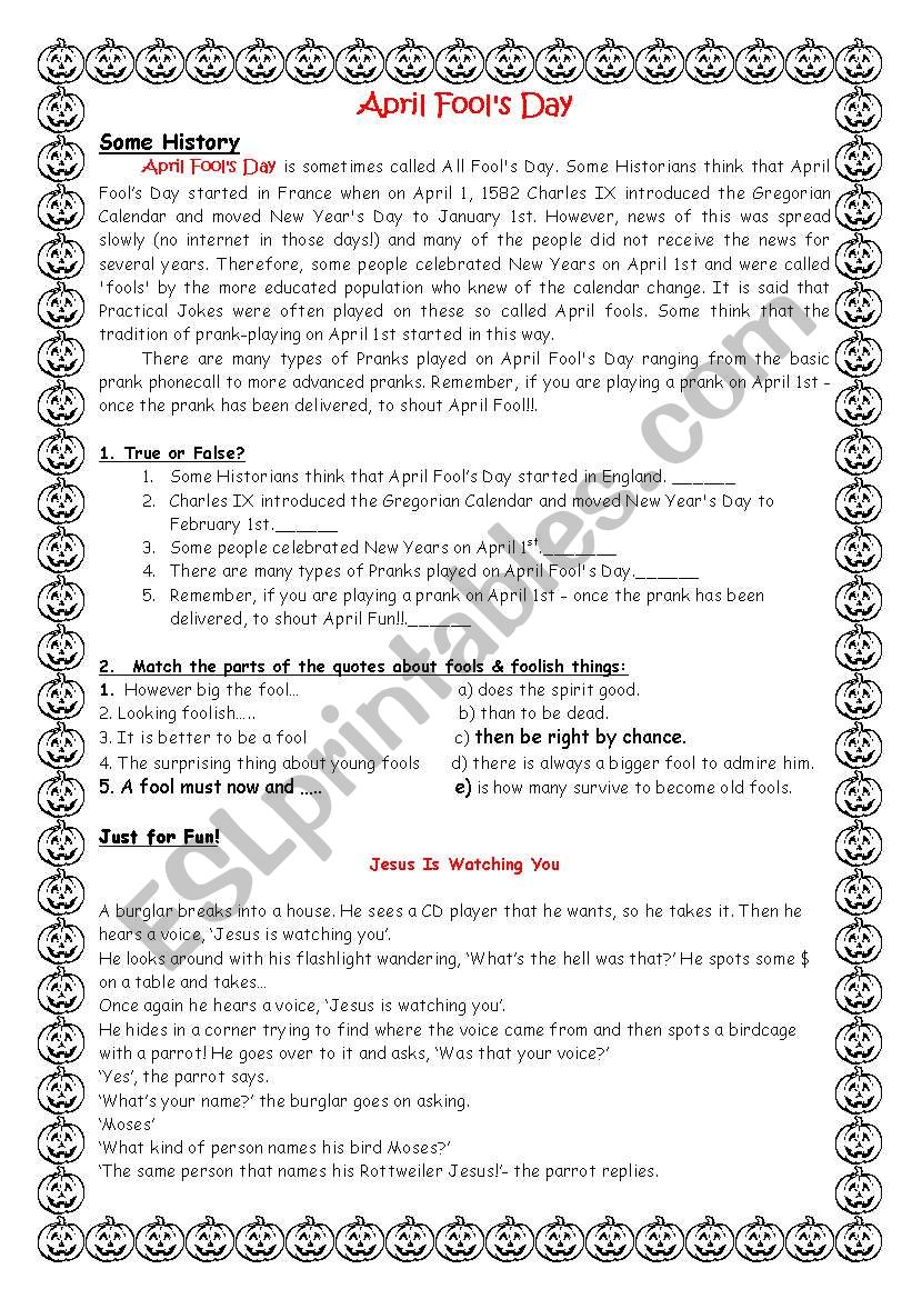 April FoolÂ´s Day - ESL worksheet by parkaleva