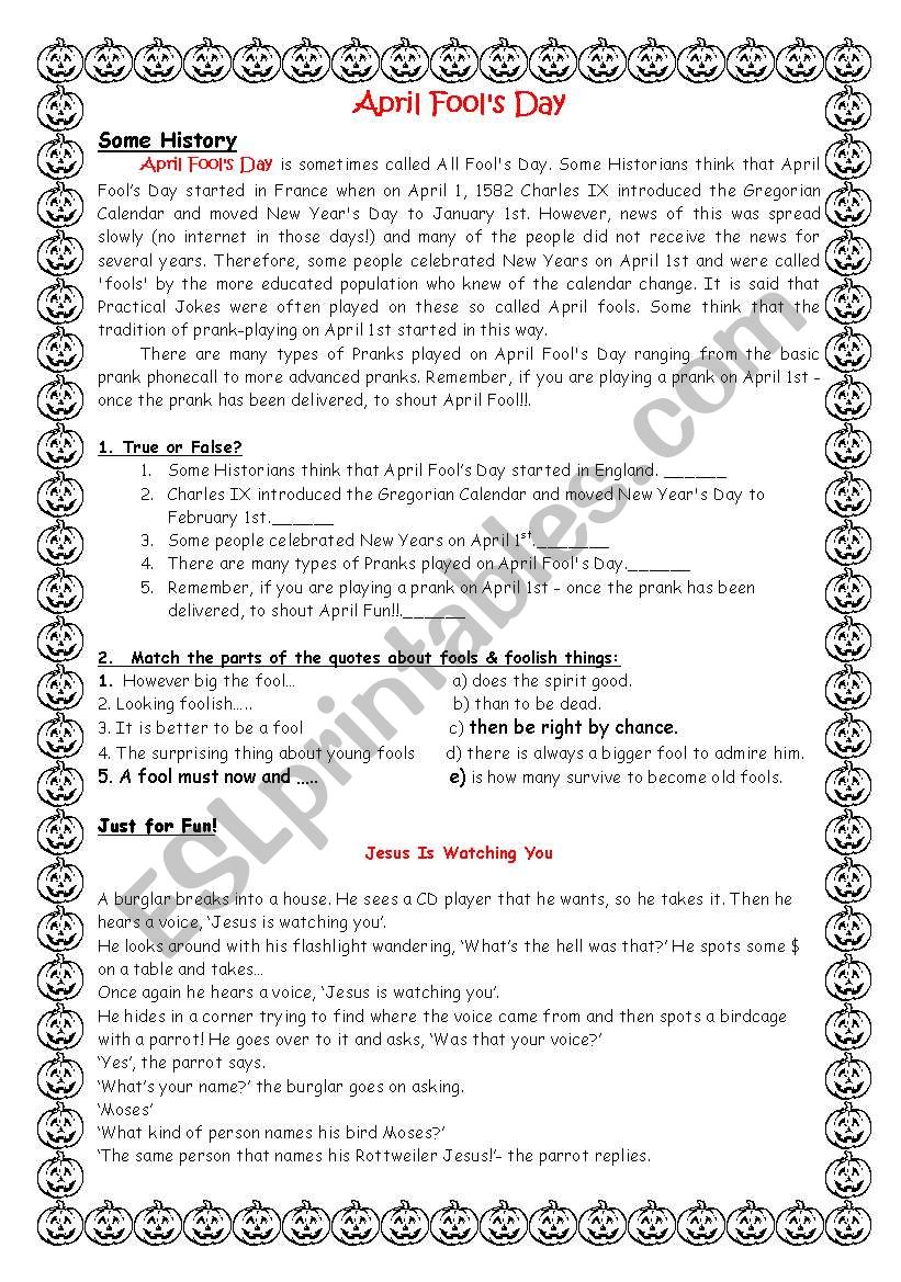 April Fools Day worksheet