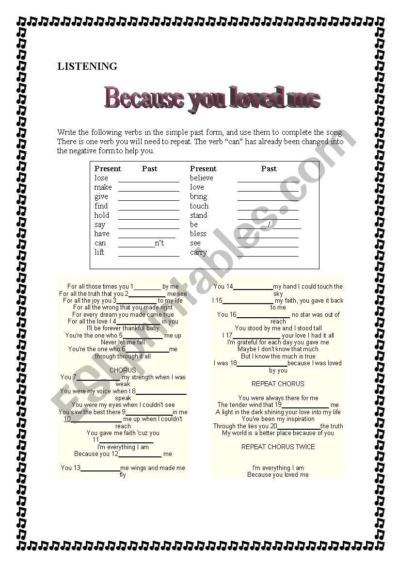 Because you loved me worksheet