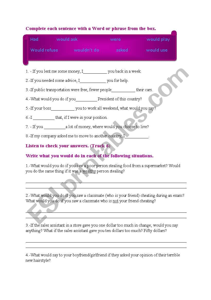 SECOND CONDITIONAL worksheet