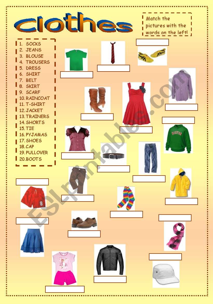Clothes 1 - Matching exercise worksheet