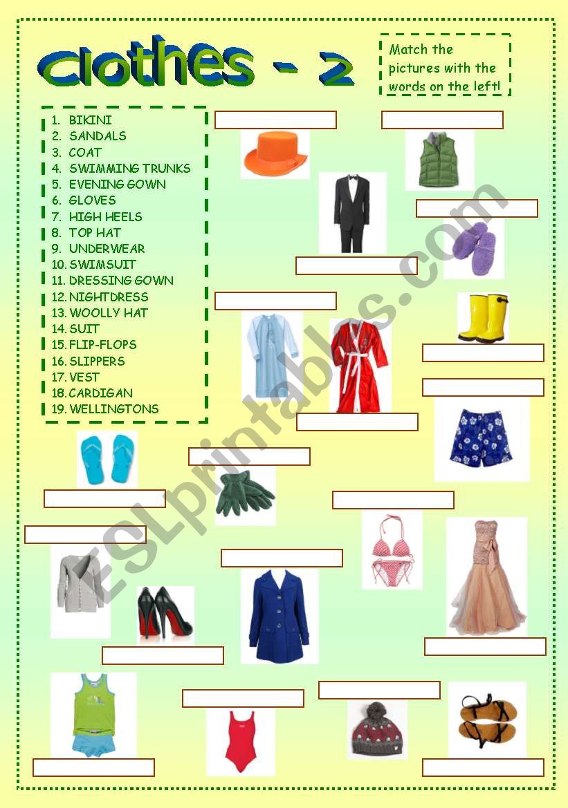 Clothes 2 - Matching exercise worksheet