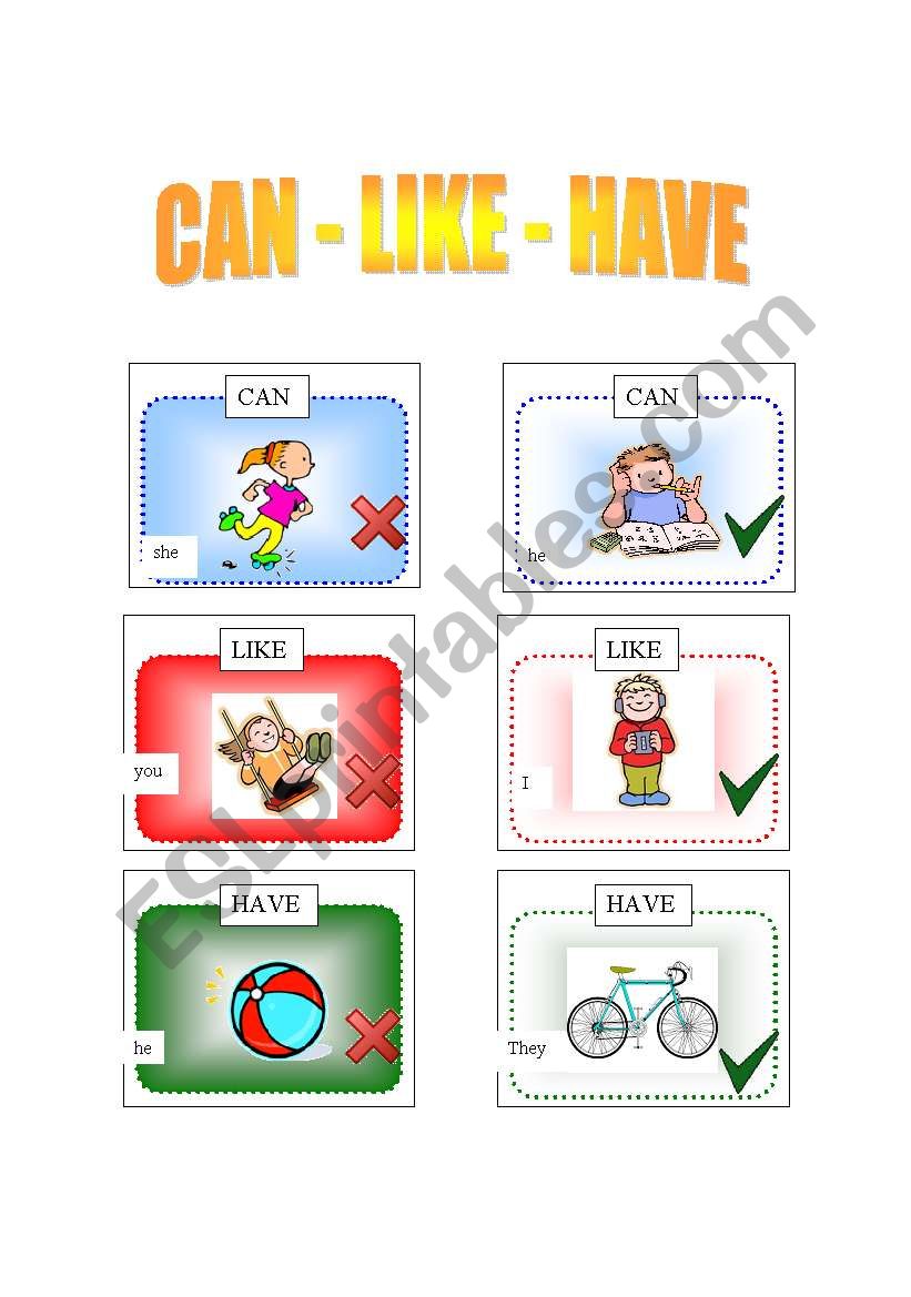 CAN, LIKE, HAVE - speaking cards (set of 30 cards)