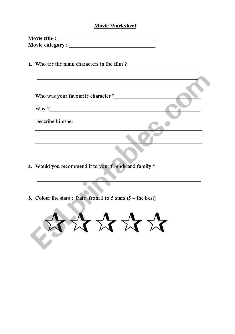 movie worksheet worksheet