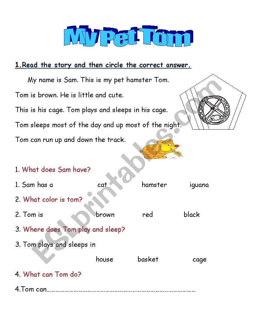 My Pet Tom worksheet