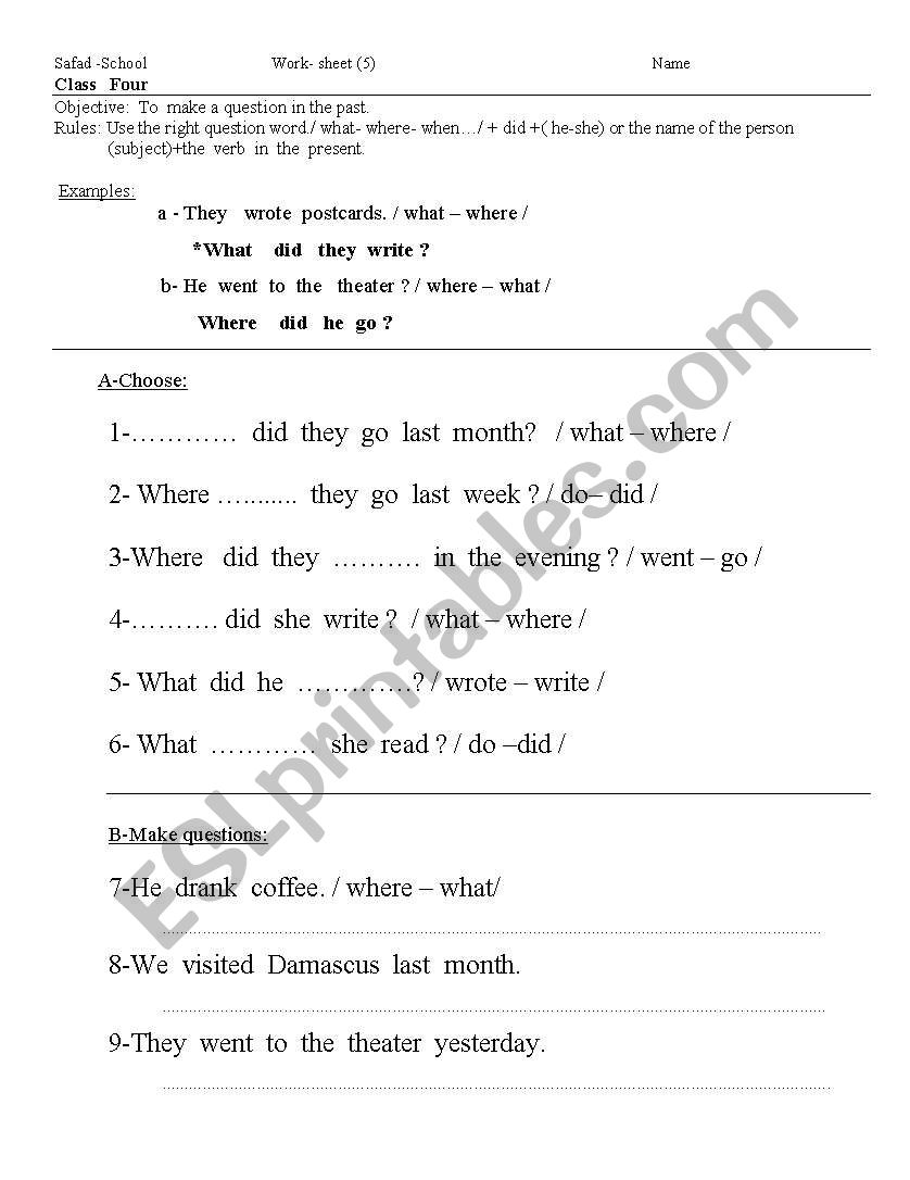 Questions in Past Tense worksheet
