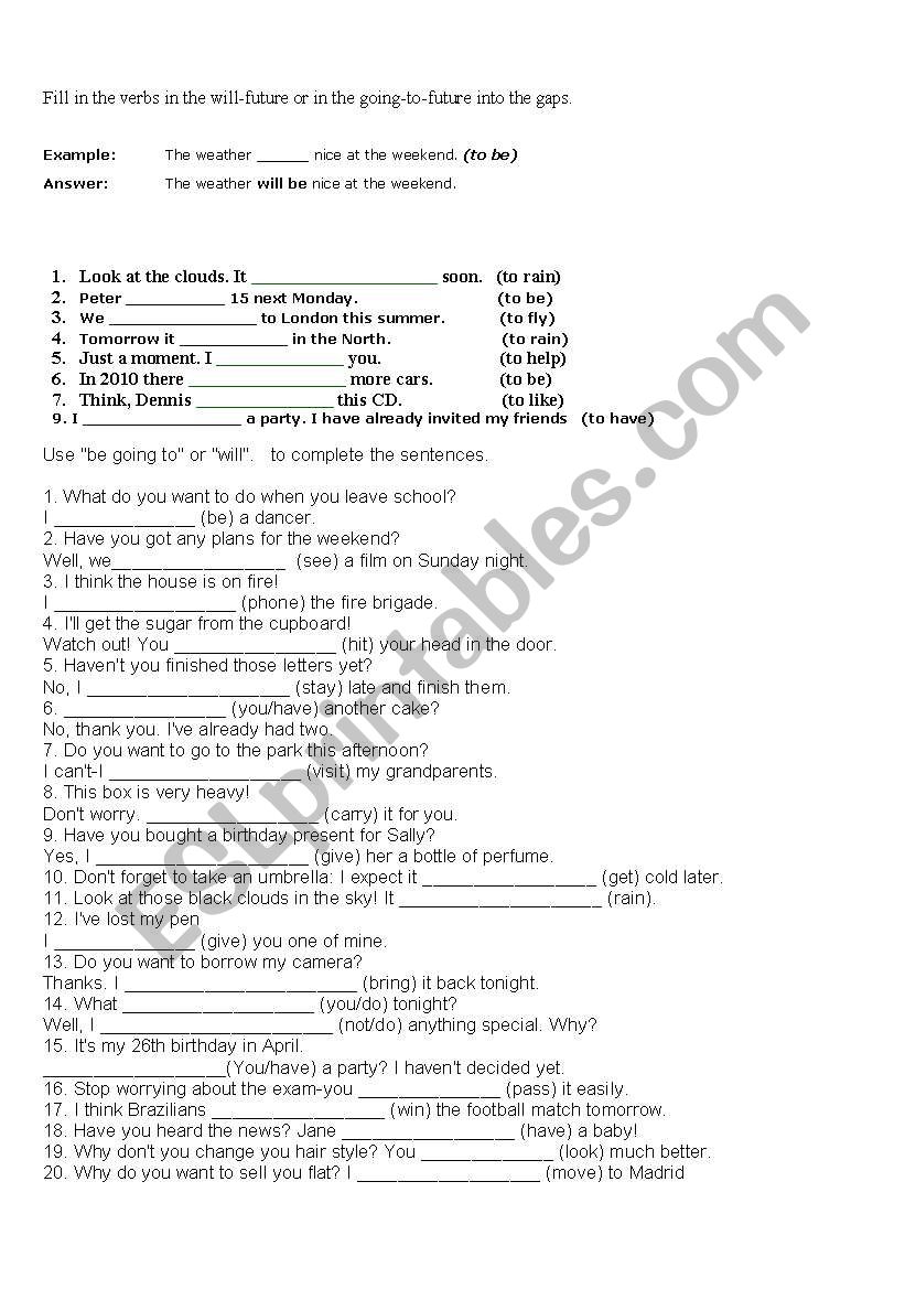 will vs going to worksheet