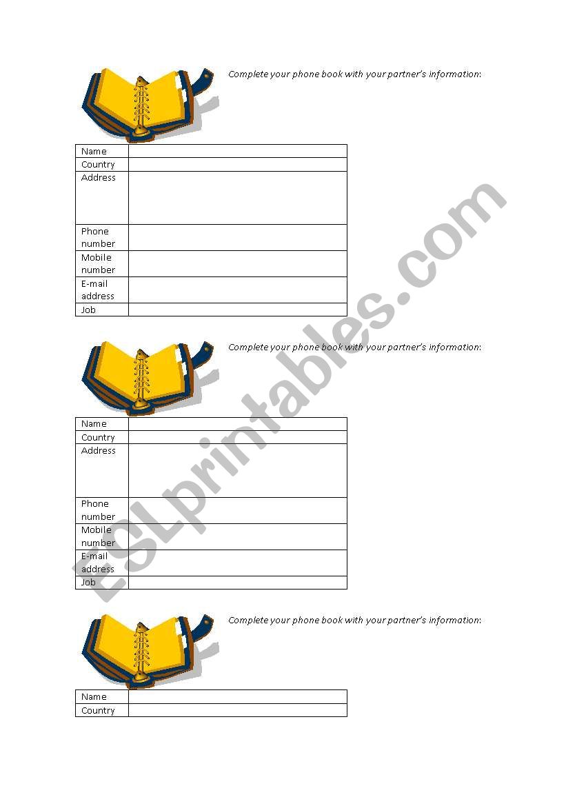 Phone book worksheet