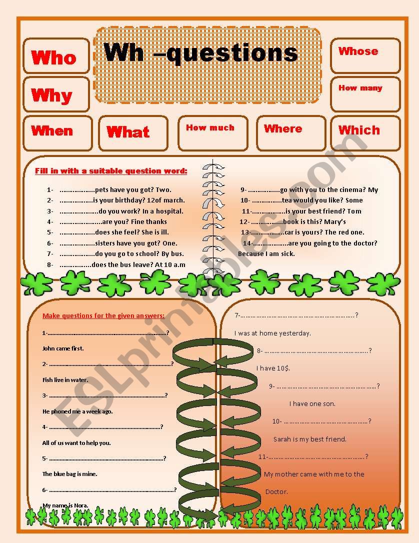 wh- question words worksheet