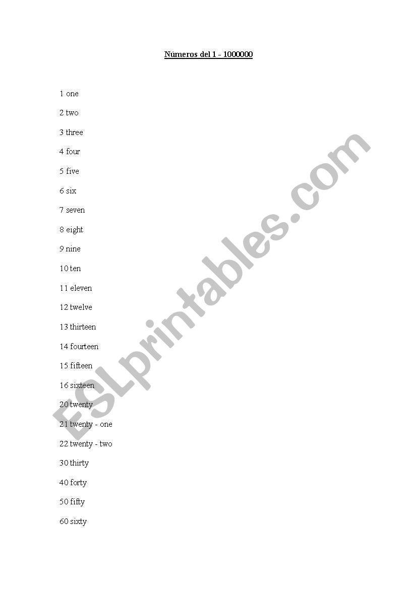 Numbers worksheet