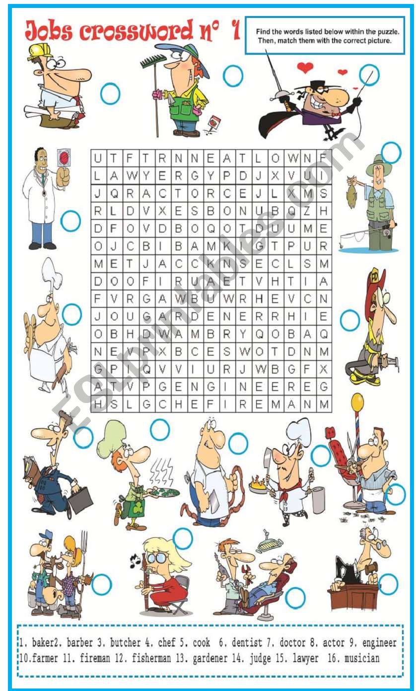 Jobs wordsearch N1 worksheet