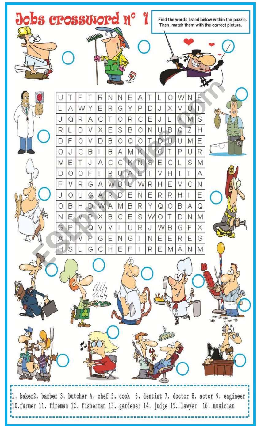 Jobs wordsearch NÂº1 worksheet