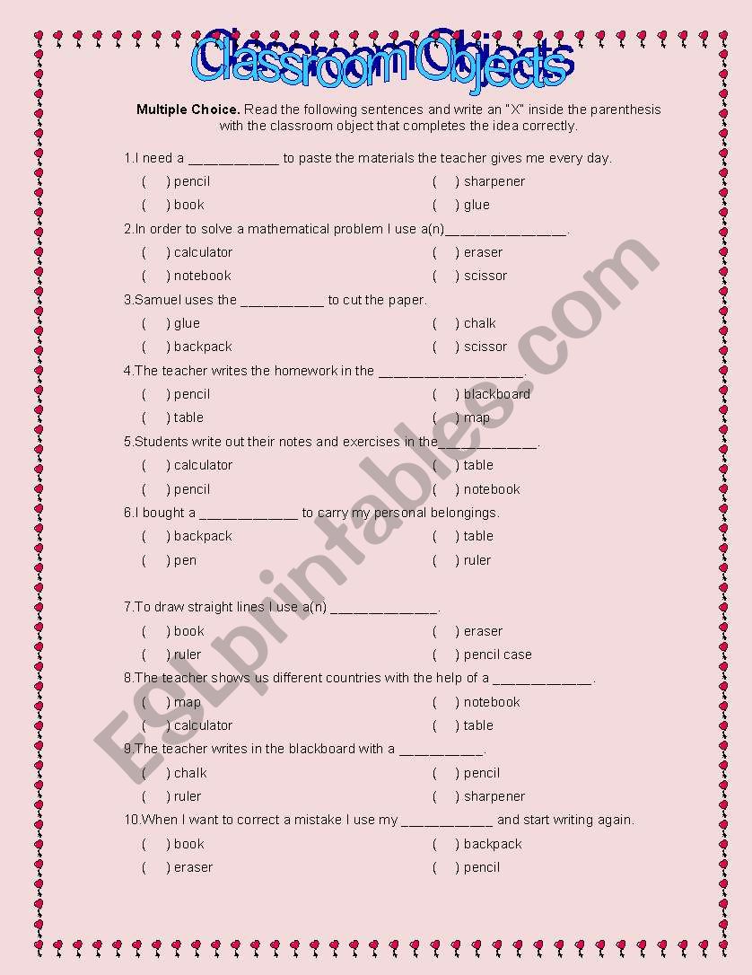 Classroom Objets worksheet