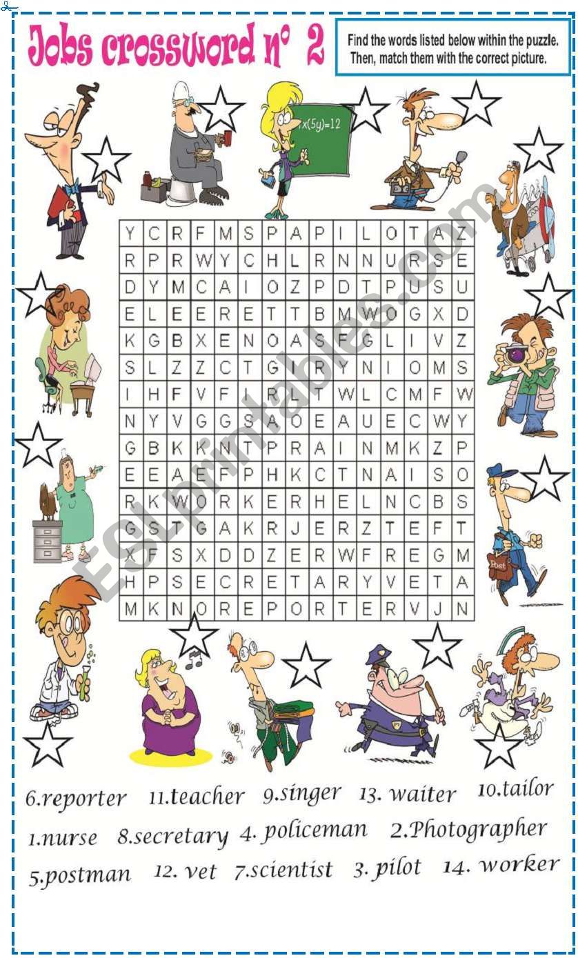 Jobs wordsearch N2 worksheet