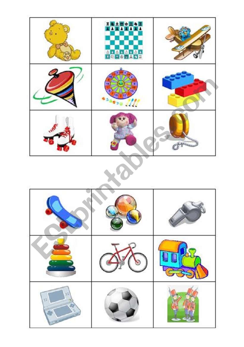 Toys bingo 1/2 ESL worksheet by esther.diago