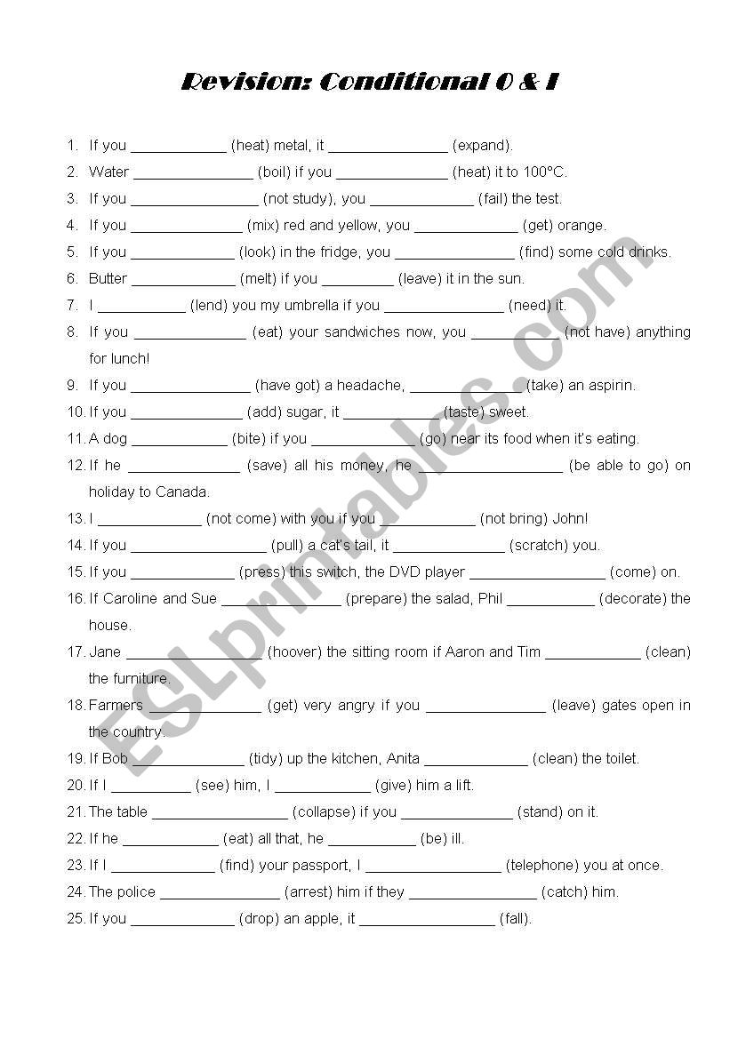 Conditional 0 & I worksheet