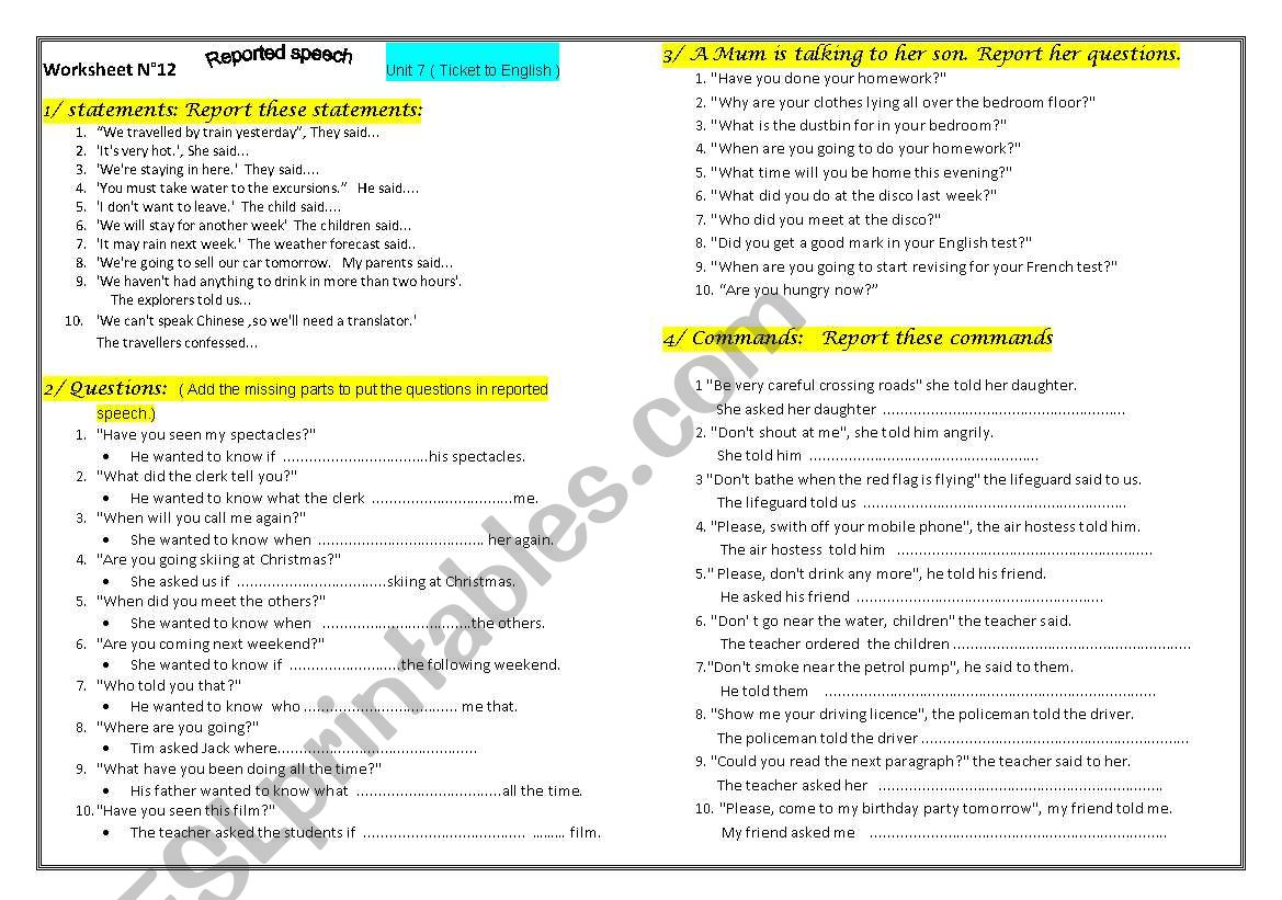 Reported speech ( statements /questions / commands )