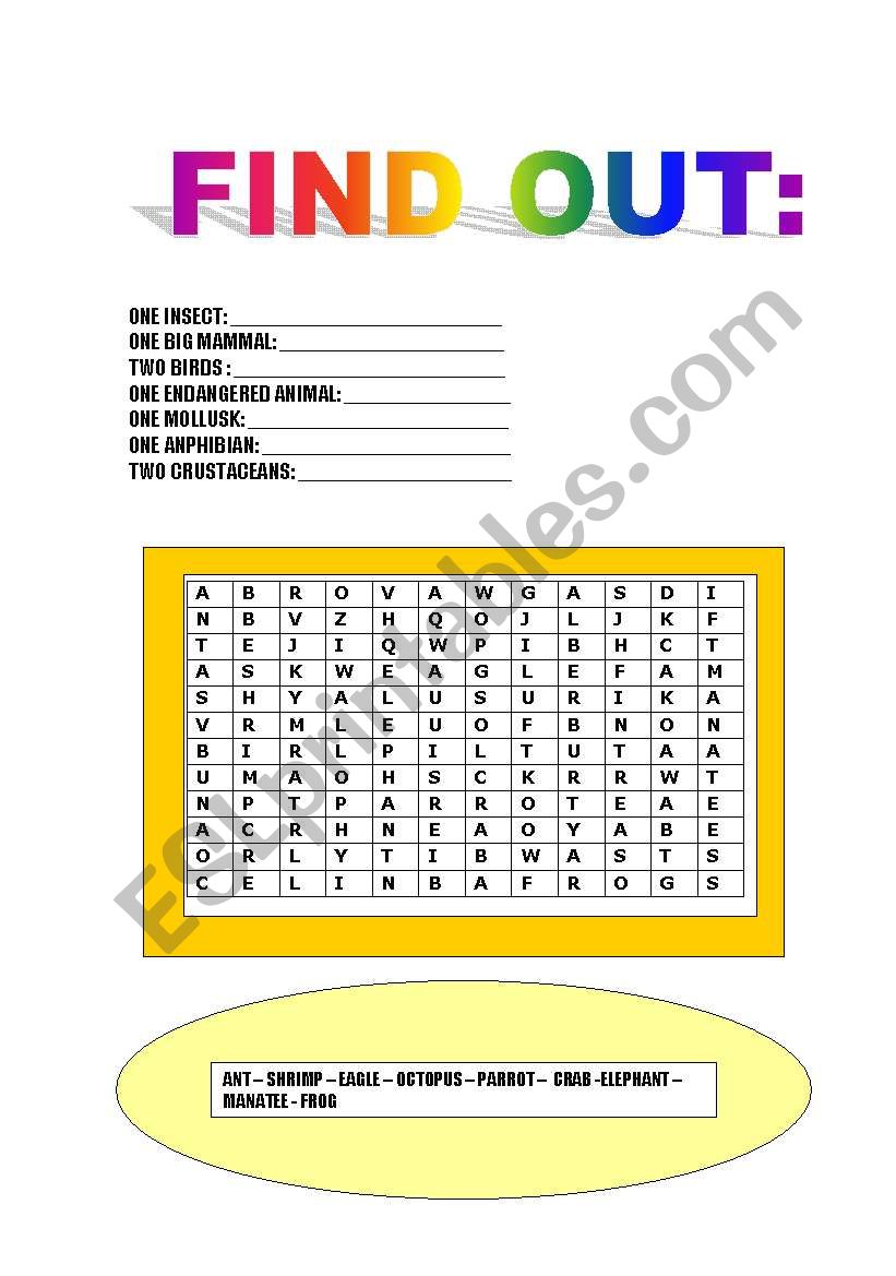 ANIMALS - WORDSEARCH worksheet