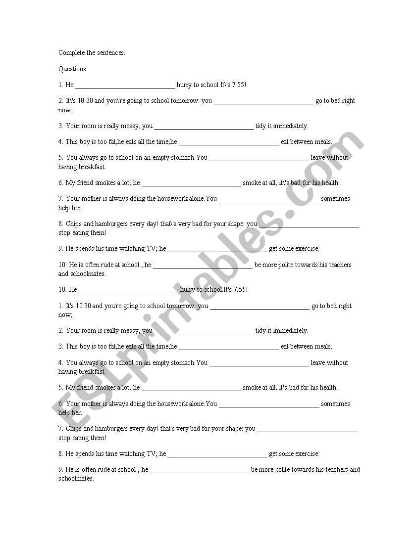 SHOULD, CAN, LIKE worksheet