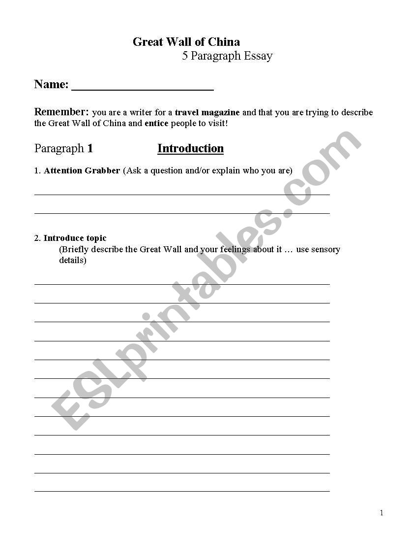 Great Wall of China Essay Guidesheet