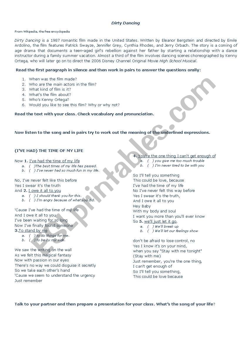 Song Activity worksheet
