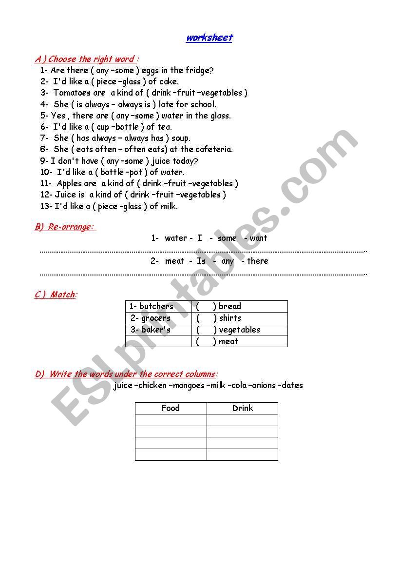 work sheet practicing some&any