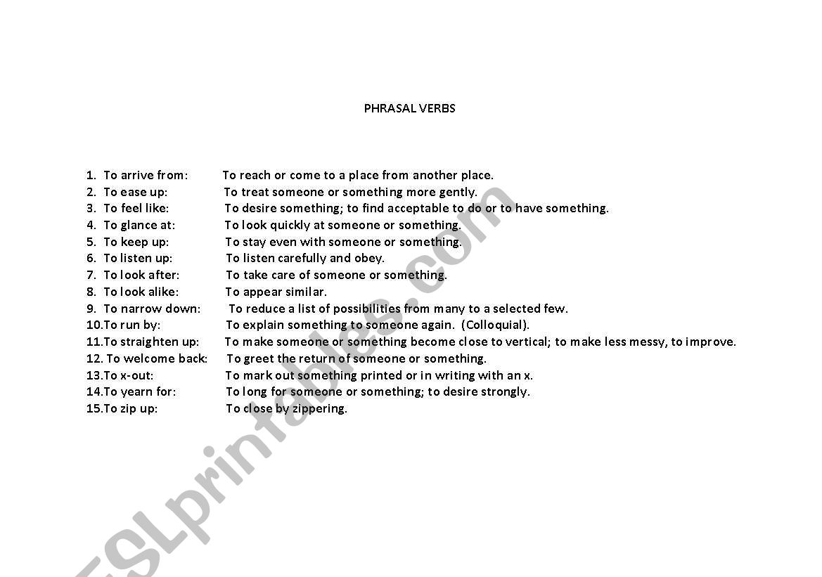 15 Phrasal verbs worksheet