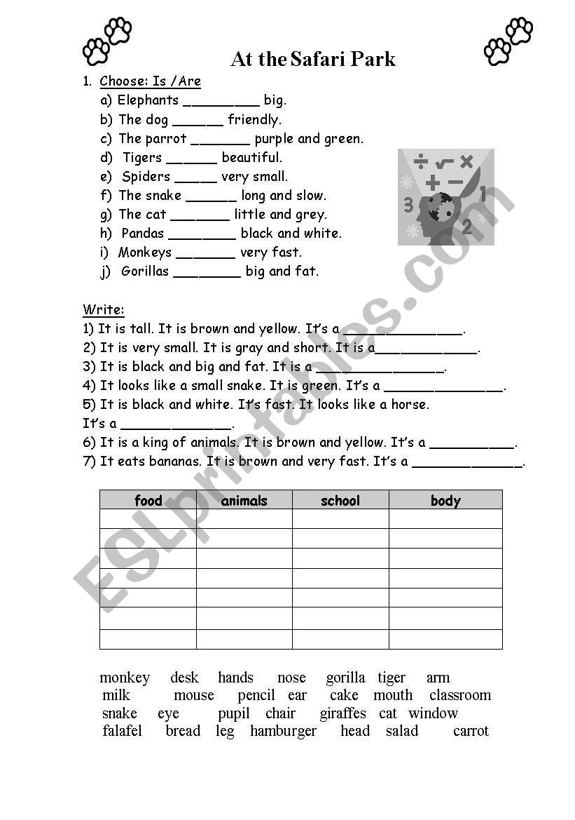 Animals worksheet